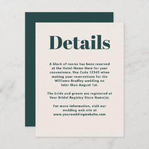 Cartão De Informações Detalhes do Minimalista Moderno Verde Esmeralda Si