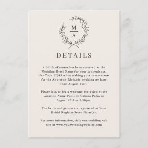 Cartão De Informações Detalhes do Monograma Elegante Simples e Elegante 