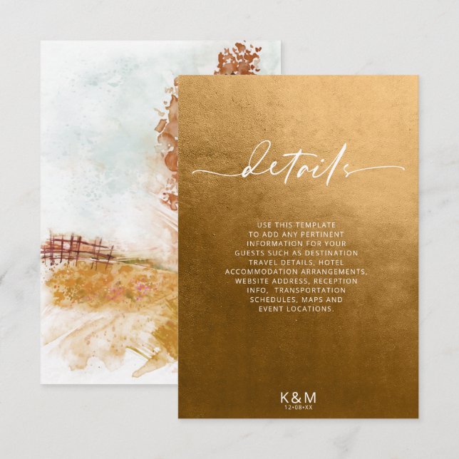 Cartão De Informações Detalhes do Paisagem de Aquarela Dourada de outono (Frente/Verso)