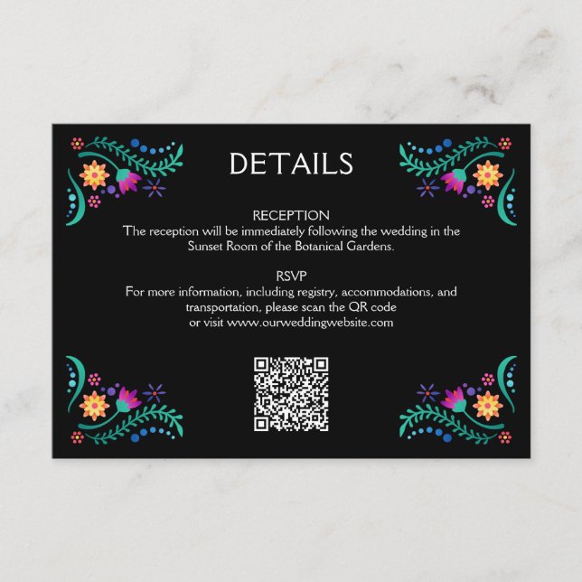 Cartão De Informações Detalhes do QR do Casamento Fiesta Floral (Frente)