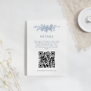 Cartão De Informações Detalhes do QRcode de Casamento Azul Floral do Ele