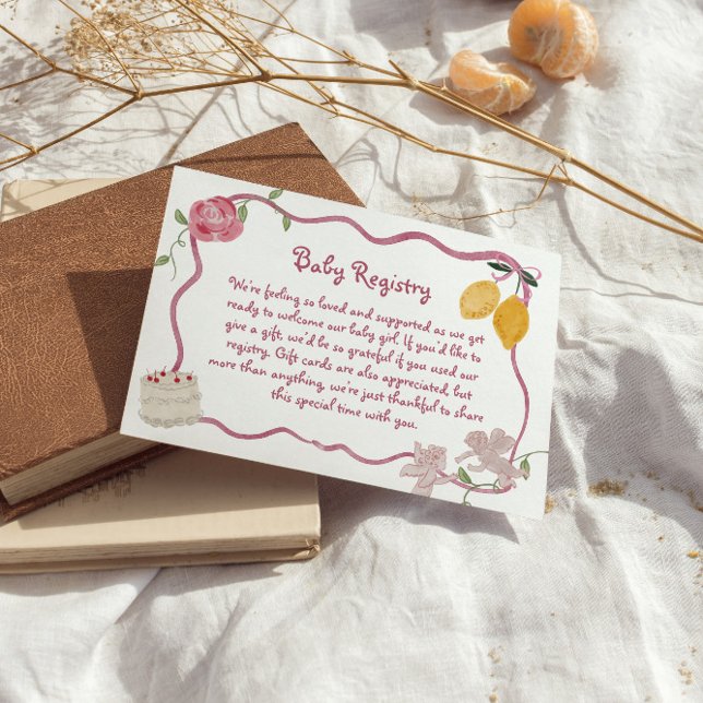 Cartão De Informações Detalhes do Registro de Presente da Menina Lemon (Lemon Baby Girl Gift Registry Enclosure Card)