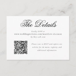 Cartão De Informações Detalhes do RSVP de Casamento Branco Preto do Scri