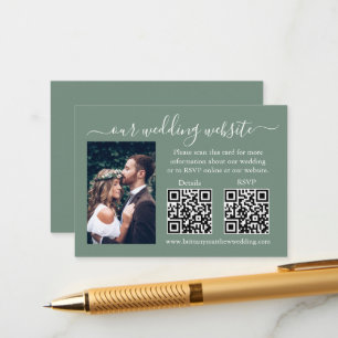 Cartão De Informações Detalhes do RSVP de Casamento Foto 2 QR Sage Green