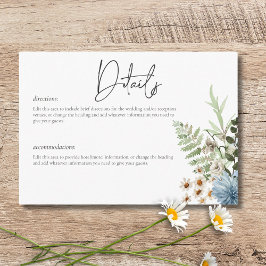 Cartão De Informações Detalhes do Rustic Dusty Blue Selvagens & Daisiers