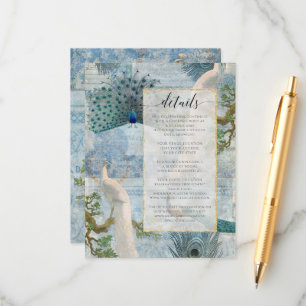 Cartão De Informações Detalhes do Script Branco Azul de Penas de Peacock