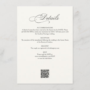 Cartão De Informações Detalhes do Script de Caligrafia Casamento
