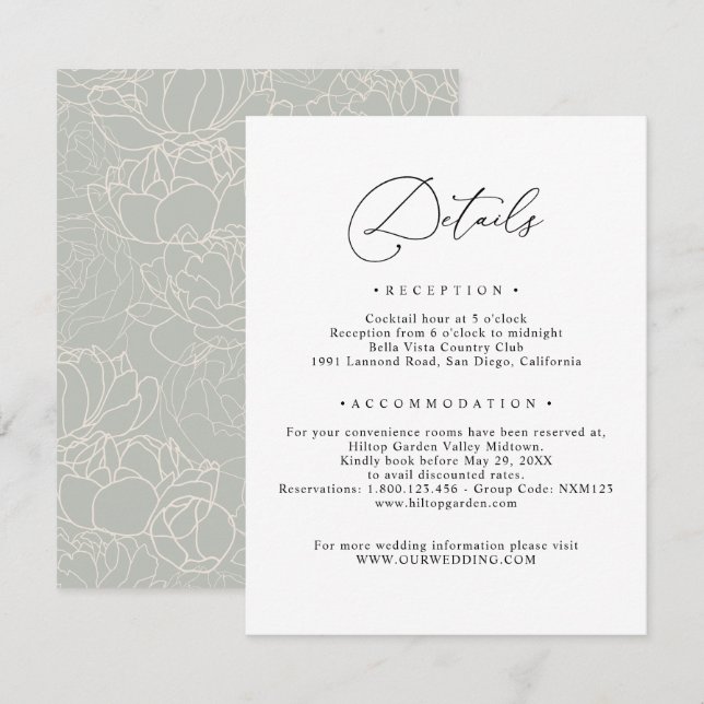 Cartão De Informações Detalhes do Script Elegante Preto e Branco (Frente/Verso)