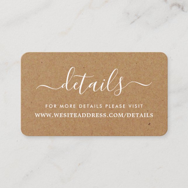 Cartão De Informações Detalhes do Script Simples Rustic Country Kraft (Frente)