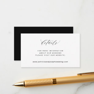 Cartão De Informações Detalhes do site de casamento branco e elegante