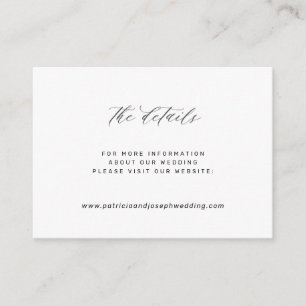 Cartão De Informações Detalhes do site de casamento branco preto simples