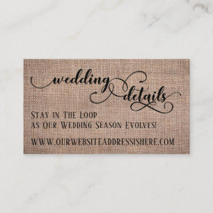 Cartão De Informações Detalhes do Site de Casamento Burlap & Elegant Scr