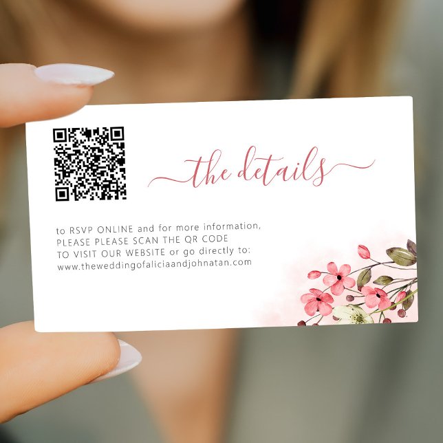 Cartão De Informações Detalhes do site de casamento do código QR floral  (Criador carregado)