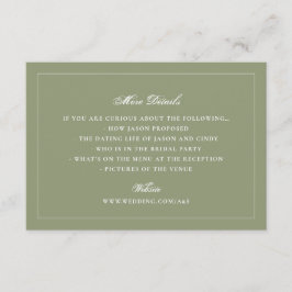 Cartão De Informações Detalhes do Site de Casamento Formal Musgo Verde