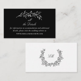 Cartão De Informações Detalhes do Site de Casamento Preto Elegante