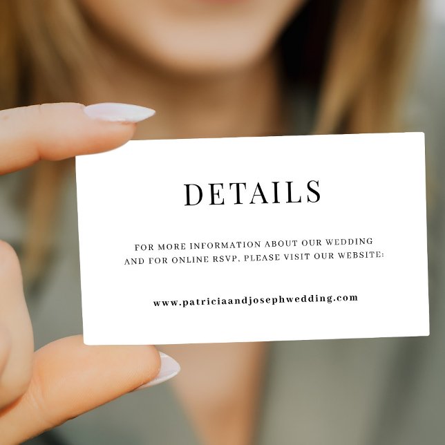 Cartão De Informações Detalhes do site de casamento simples e elegante (Criador carregado)