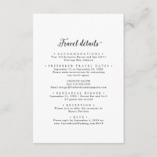 Cartão De Informações Detalhes do Viagem de Casamento de Destino do Scri