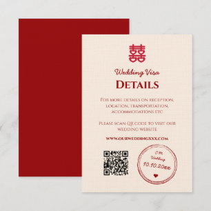 Cartão De Informações Detalhes do visto de casamento chinês rosa-vermelh