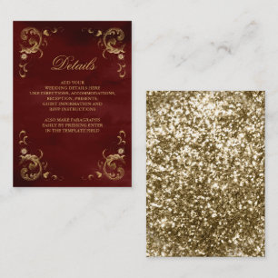 Cartão De Informações Detalhes Dourados Antigos do Vermelho Borgonha da