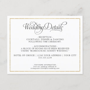 Cartão De Informações Detalhes Dourados do Casamento do Script Monograma