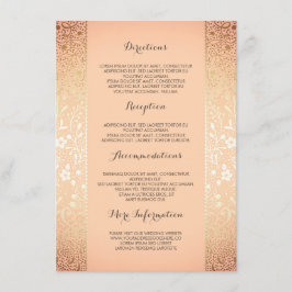 Cartão De Informações Detalhes Dourados do Casamento Floral de Peach - I
