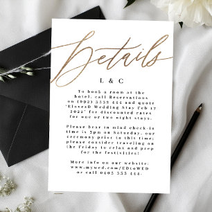 Cartão De Informações Detalhes Dourados do Casamento Simples Elegante Br