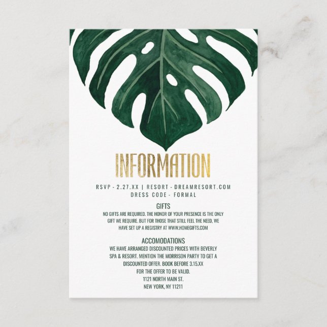 Cartão De Informações Detalhes Dourados do Folha de Queijo Tropical Suíç (Frente)