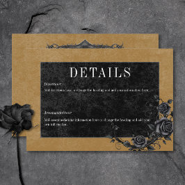 Cartão De Informações Detalhes Dourados sobre Rosas Pretos Góticos Raven