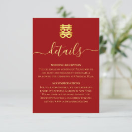 Cartão De Informações Detalhes duplos de xi de casamento chinês vintage