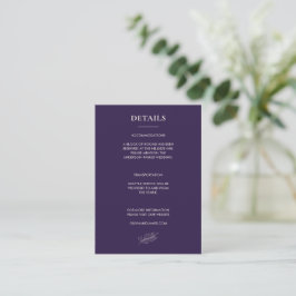 Cartão De Informações Detalhes Elegantes Botânicos em Roxo Meia-Noite