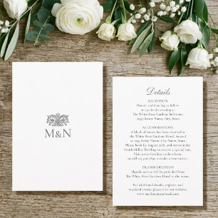 Cartão De Informações Detalhes Elegantes Monograma de Casamento Cinza Vi
