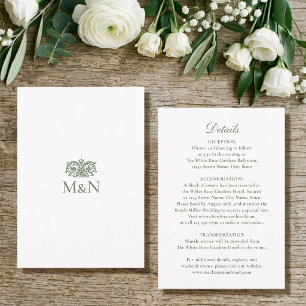 Cartão De Informações Detalhes Elegantes Monograma de Casamento Verde Vi