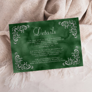 Cartão De Informações Detalhes em Aquarela Verde Esmeralda Prata Vintage
