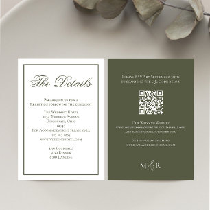 Cartão De Informações Detalhes em Caligrafia Verde Elegante RSVP
