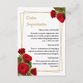 Cartão De Informações Detalhes em Escarlate Informações Casamento Espanh