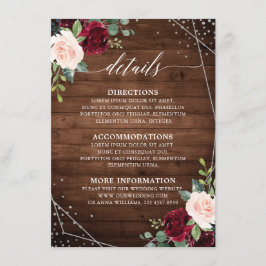 Cartão De Informações Detalhes Florais Burgundy Geométricos em Madeira R