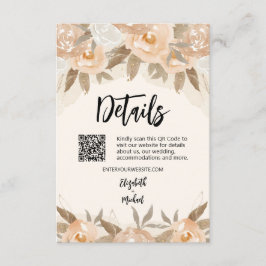 Cartão De Informações Detalhes Florais de Aquarela em Tons de Pêssego Rú