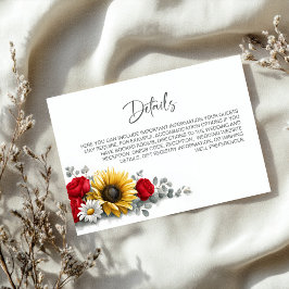 Cartão De Informações Detalhes Florais de Casamento com Girassol e Rosa 