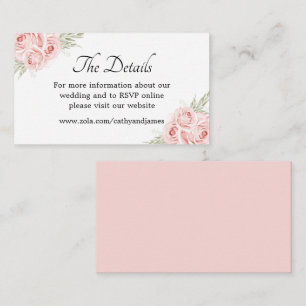 Cartão De Informações Detalhes Florais de Rosa Rosa Elegante Casamento