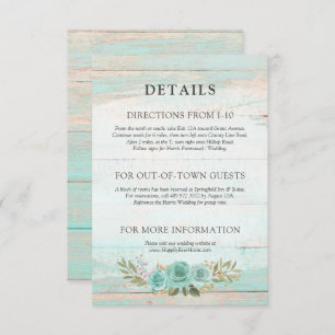 Cartão De Informações Detalhes Florais / Direções da Turquesa de Madeira