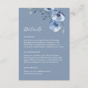 Cartão De Informações Detalhes Florais em Aquarela Azul de Belas Artes