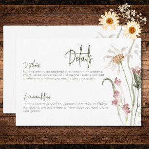 Cartão De Informações Detalhes Florais Modernos do Boho Pastel Wildflowe