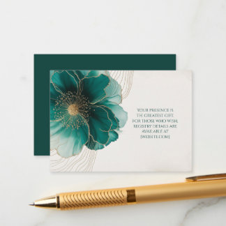 Cartão De Informações Detalhes Floral Turquesa Dourado Casamento