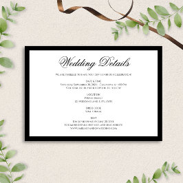 Cartão De Informações Detalhes Formais do Casamento Branco e Preto Cláss