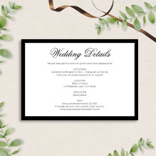 Cartão De Informações Detalhes Formais do Casamento Branco e Preto Cláss