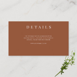 Cartão De Informações Detalhes Formais do Casamento Elegante Terracotta