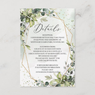 Cartão De Informações Detalhes geométricos do casamento do ouro foliar v