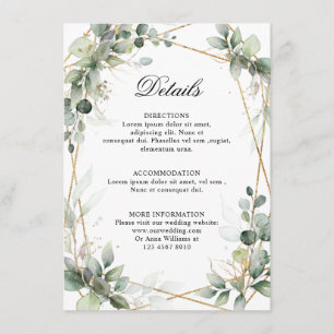 Cartão De Informações Detalhes Geométricos do Casamento Eucalyptus Green