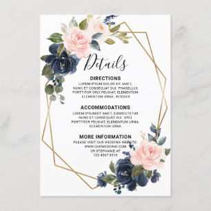 Cartão De Informações Detalhes Geométricos em Madeira Rústica Azul Naval