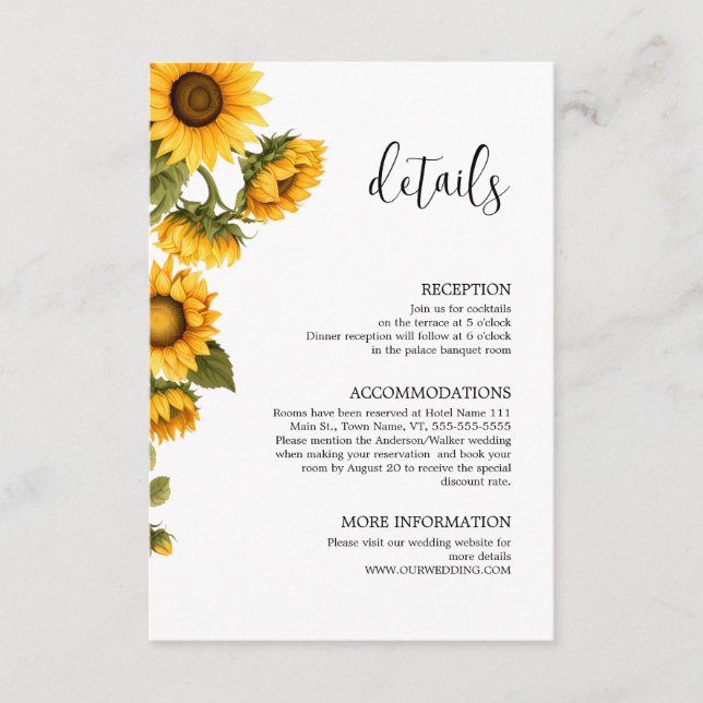 Cartão De Informações Detalhes girassóis minimalistas brilhantes (Frente)